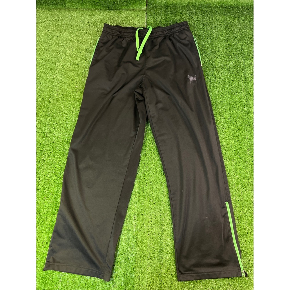Tapout Mens Black Neon‎ Green Athletic Track Pants MMA Training Baggy Joggers LG